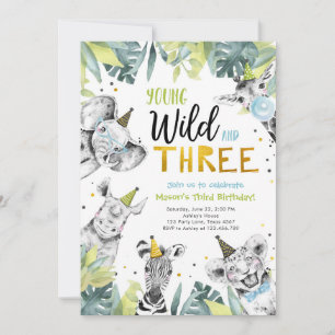 Invitation Young Wild et trois animaux Safari Boy Birthday