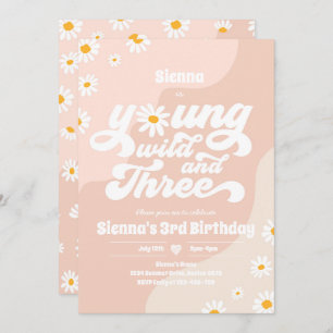 Invitation Young Wild Et Trois Anniversaire Fête Boho Daisy