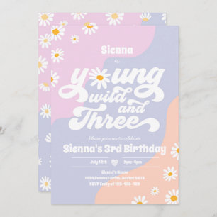Invitation Young Wild Et Trois Anniversaire Fête Boho Daisy