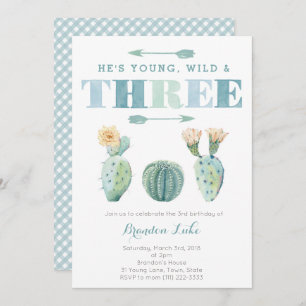 Invitation Young Wild et TROIS Cactus 3e fête d'anniversaire