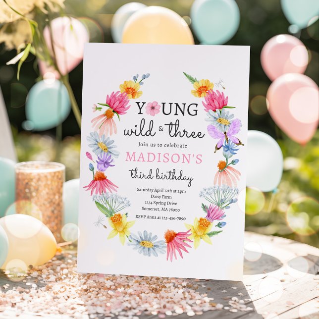 Invitation Young Wild Et Trois Fleurs sauvages 3e fête d'anni (Créateur téléchargé)