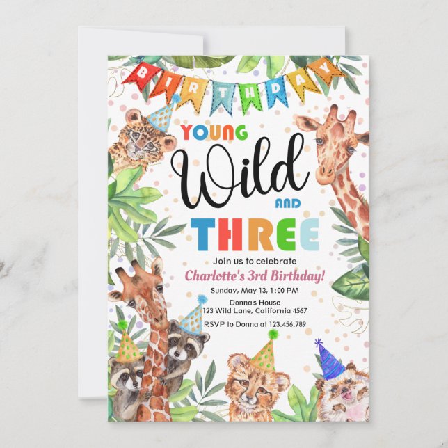 Invitation Young & Wild Jungle Safari Kids Birthday (Devant)