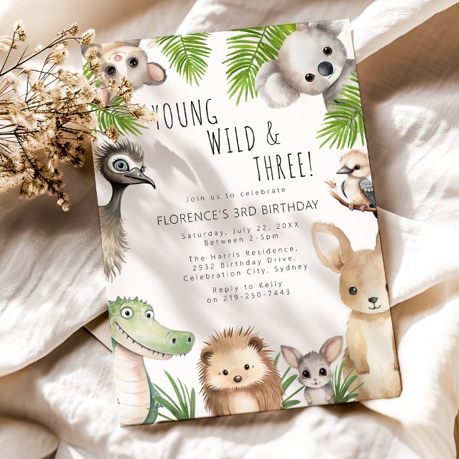 Invitation Young Wild & Three Aussie Animal Birthday Party (Créateur téléchargé)