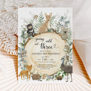 Invitation Young Wild & Three Australian Animals 3e anniversa