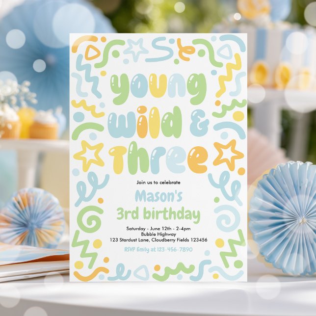 Invitation Young Wild & Three Ballon à confettis 3e anniversa (Créateur téléchargé)