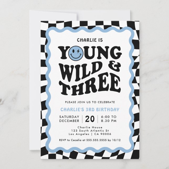 Invitation Young Wild & Three | Blue Face Boy 3e Anniversaire (Devant)
