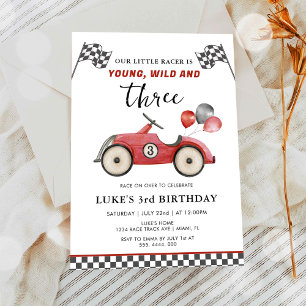 Invitation Young Wild & Three Boys Race Car Anniversaire
