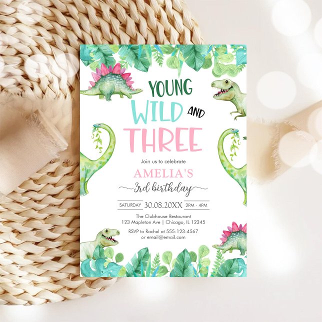 Invitation Young WIld & Three Dinosaur 3e Anniversaire (Créateur téléchargé)