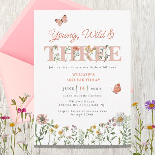 Invitation Young Wild & Three Fleur sauvage 3e anniversaire