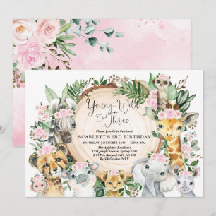 Invitation Young Wild & Three Floral Girl Jungle 3e anniversa
