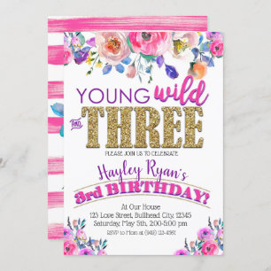 Invitation Young Wild & Three Girls Boho Floral 3e anniversai