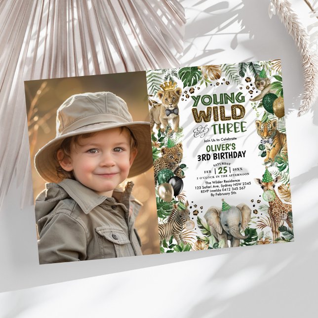 Invitation Young Wild & Three Jungle Animaux Photo Anniversai (Créateur téléchargé)