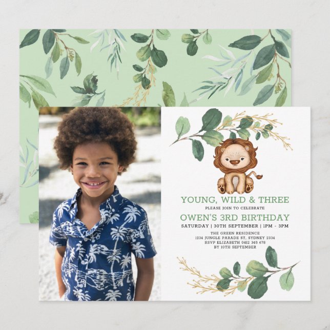 Invitation Young Wild & Three Lion moderne 3e anniversaire ga (Devant / Derrière)