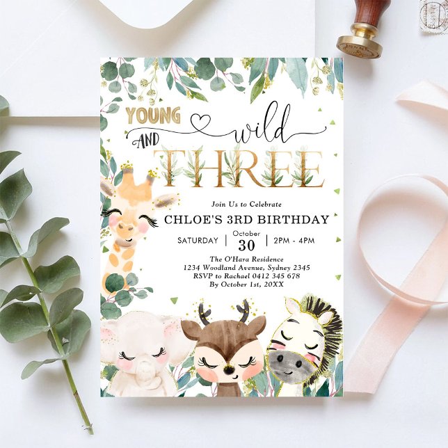 Invitation Young Wild & Three Party Animals Boy 3rd Birthday (Créateur téléchargé)