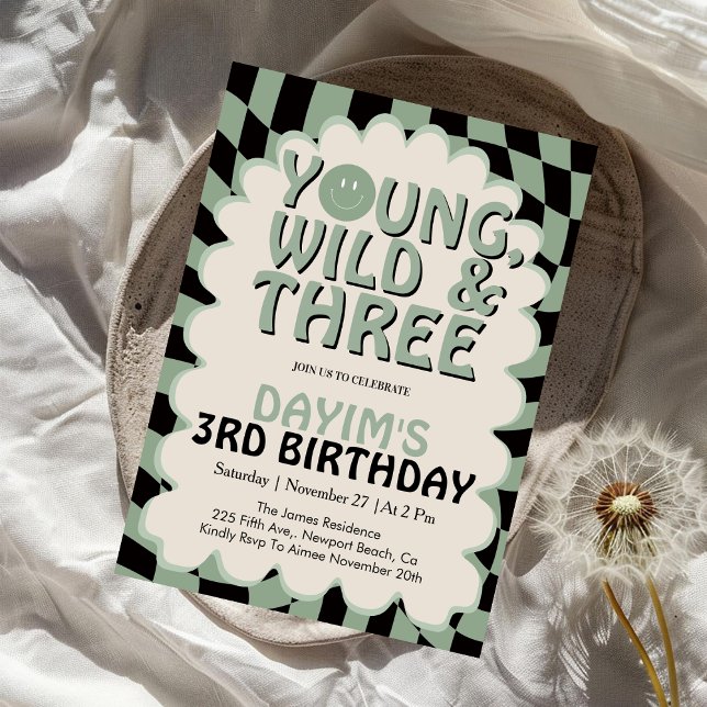 Invitation Young Wild & Three Retro 3e Anniversaire (Créateur téléchargé)