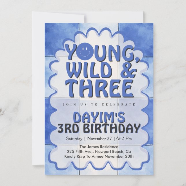 Invitation Young Wild & Three Retro Boy 3e Anniversaire  (Devant)