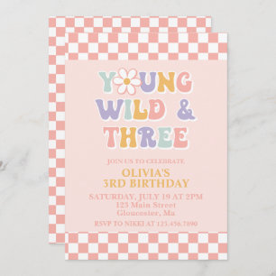Invitation Young Wild Three Retro Daisy Checker 3e anniversai