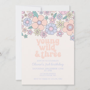Invitation Young Wild Three Retro Floral 3e anniversaire