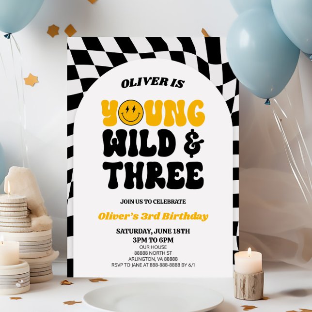Invitation Young Wild & Three Retro Premier 3ème anniversaire (Créateur téléchargé)