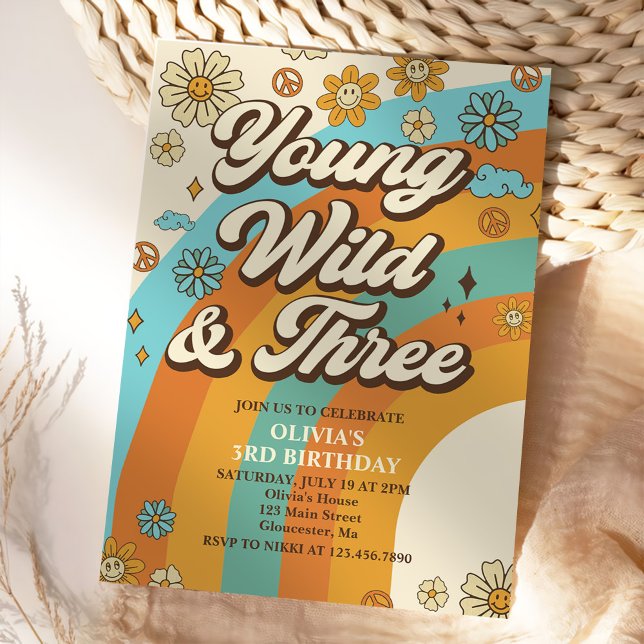 Invitation Young Wild Three Retro Rainbow 3e anniversaire (Créateur téléchargé)