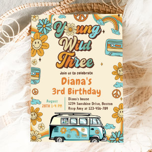 Invitation Young Wild Three Retro Rainbow 3e anniversaire