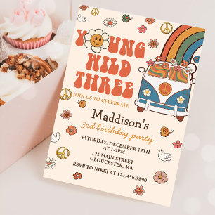 Invitation Young Wild Three Retro Rainbow 3e anniversaire