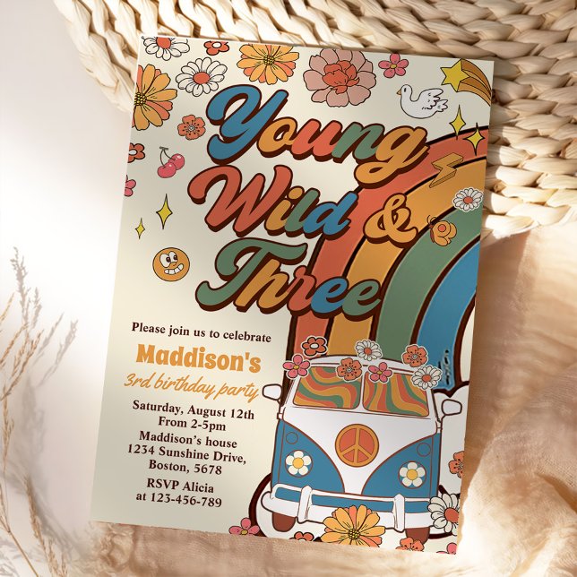 Invitation Young Wild Three Retro Rainbow 3e anniversaire (Créateur téléchargé)