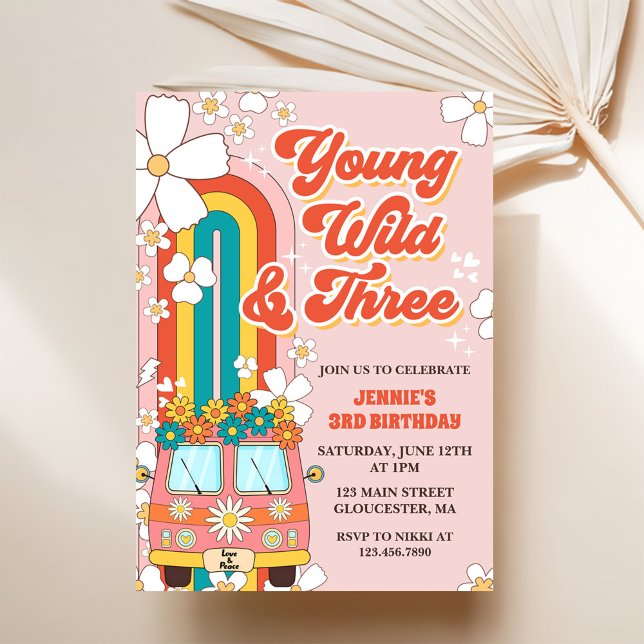 Invitation Young Wild Three Retro Rainbow 3e anniversaire (Créateur téléchargé)