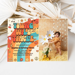 Invitation Young Wild Three Retro Rainbow 3ème anniversaire P