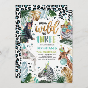 Invitation Young Wild & Three Safari Animaux 3ème Enfant Anni