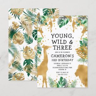 Invitation Young Wild Three Safari Gold Green 3e anniversaire