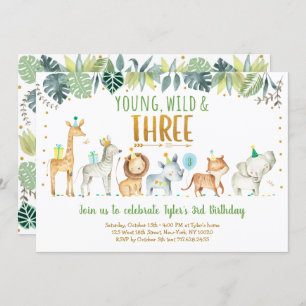 Invitation Young Wild & Three Safari Jungle Anniversaire