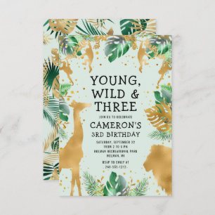 Invitation Young Wild Three Safari Pastel Vert 3e anniversair