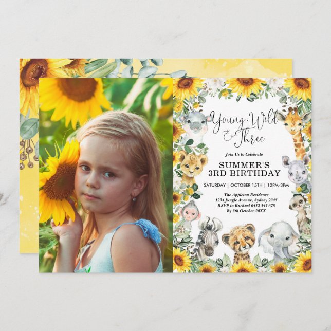 Invitation Young Wild & Three Sunflower Safari 3e anniversair (Devant / Derrière)