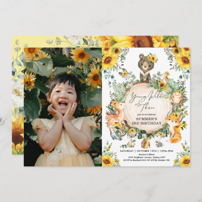 Invitation Young Wild & Three Sunflower Woodland (Devant / Derrière)