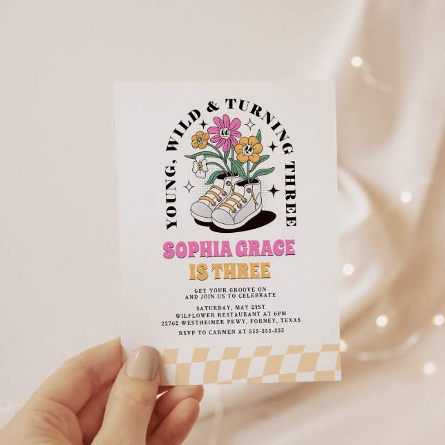 Invitation Young Wild Three Super Daisy 3e anniversaire (Créateur téléchargé)