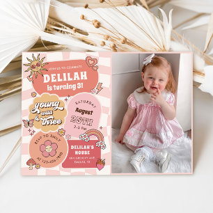 Invitation Young Wild & Three Super Daisy Photo Anniversaire