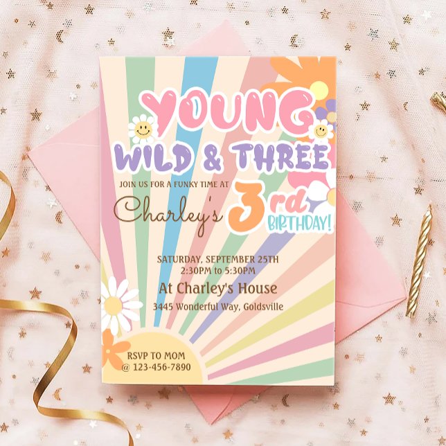 Invitation Young Wild Three Super Sunshine Boho 3e anniversai (Créateur téléchargé)