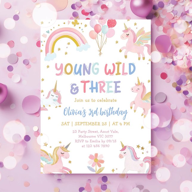 Invitation Young Wild & Three Unicorn 3e Anniversaire (Créateur téléchargé)