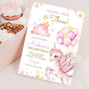 Invitation Young Wild & Three Unicorn 3e Anniversaire