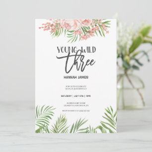 Invitation Young Wild Three Watercolor Flowers 3e anniversair
