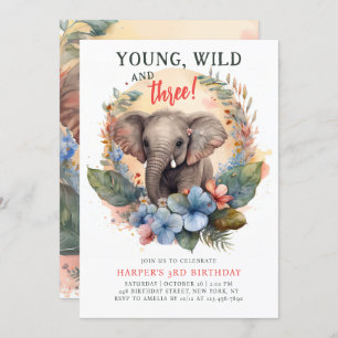 Invitation Young Wild Trois 3e anniversaire enfants mignon él
