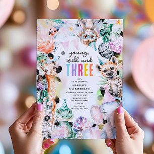 Invitation Young Wild & Trois Animaux de Safari 3e Anniversai