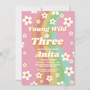 Invitation Young Wild Trois Super 3e filles roses Retro année