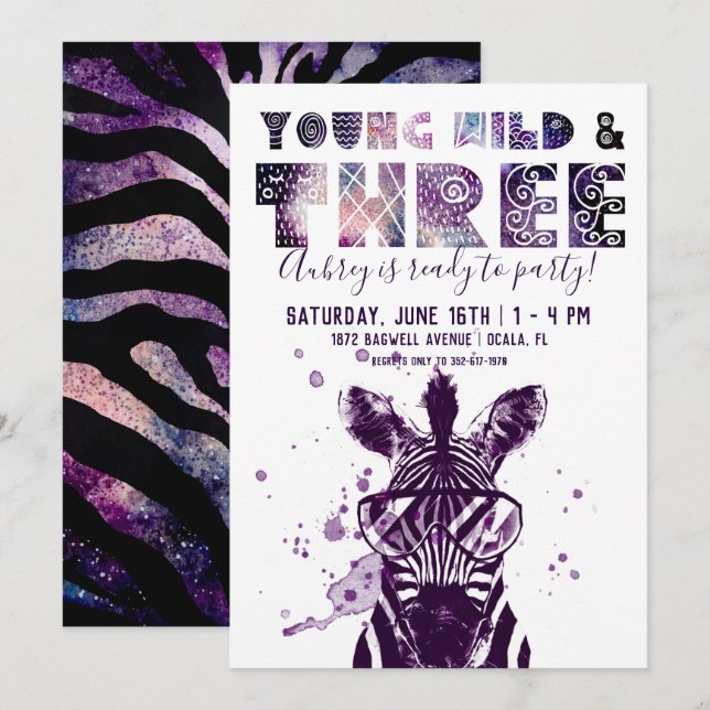 Invitation Young, Wild & Trois | Zèbre Rockstar (Devant / Derrière)