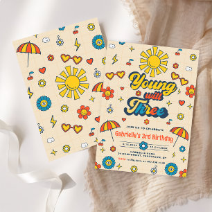 Invitation Young Will Three Retro Daisy 3e fête d'anniversair