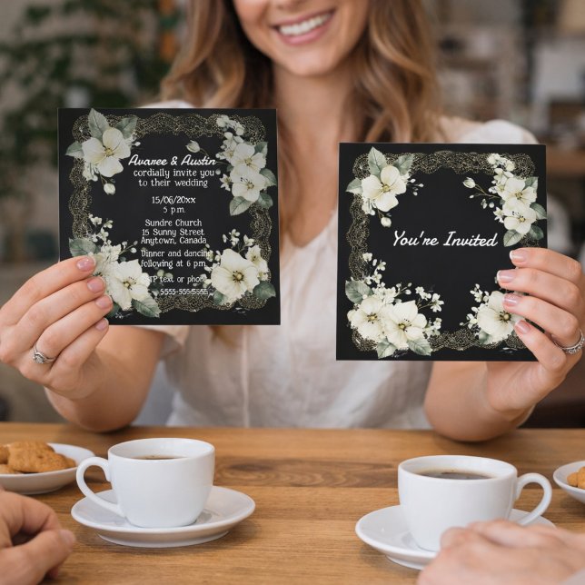Invitation You're Invited White and Gold Floral Frame (Créateur téléchargé)