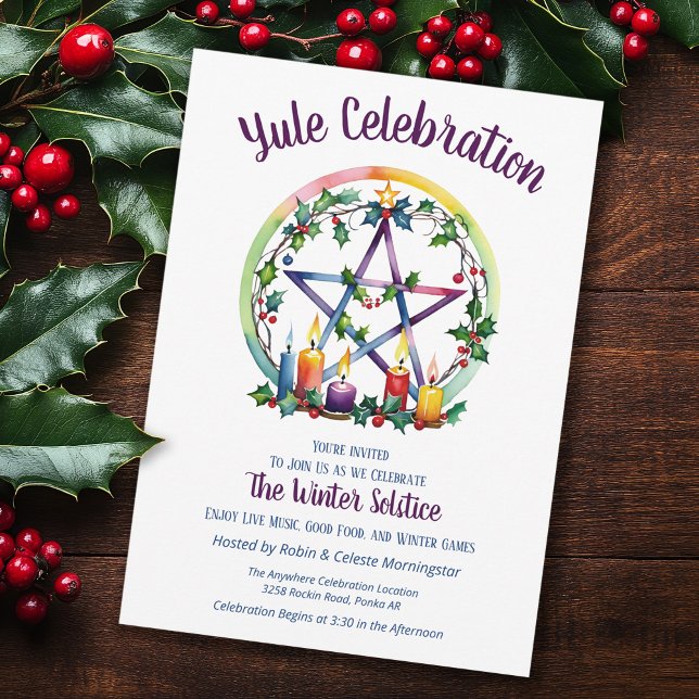 Invitation Yule Pentacle Festif Étoile Solstice d'Hiver Wicca (Créateur téléchargé)