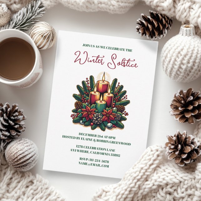 Invitation Yule Winter Solstice Poinsettia & Greenery Wicca (Yule Winter Solstice Poinsettia & Greenery Wicca Invitation)