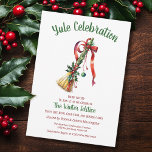 Invitation Yule Winter Solstice Sorcière Salle Holly Besom<br><div class="desc">Envoyez une invitation spéciale et unique cet hiver avec l'invitation du Yule Winter Solstice Witch Broom Holly Besom Party avec Besom lumineux et coloré décoré avec la verdure d'hiver et votre texte personnalisé. Cette invitation est entièrement personnalisable et vous pouvez modifier le texte et l'image en tapant "Personnaliser ce Modèle"....</div>